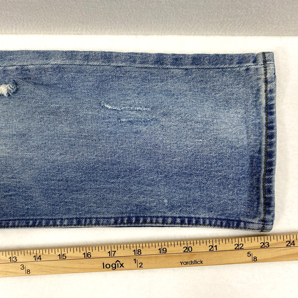 GAP Jeans Womens Size 27 Button Fly Light Wash Denim Straight Distress Destroy - Picture 10 of 12